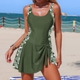thumbnail image 2 of One Piece Swimsuit Women Tummy Control Modest Bathing Suits Color Block Scoop Neck Skirt Swim Dress Swimwear Army Green XL, 2 of 7