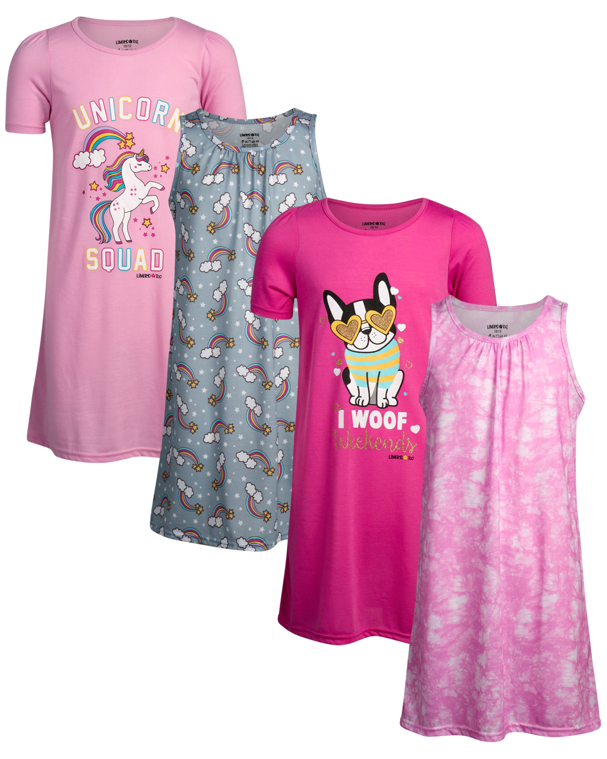 Limited Too Girls' Pajamas 4 Pack Short Sleeve and Sleeveless Sleep