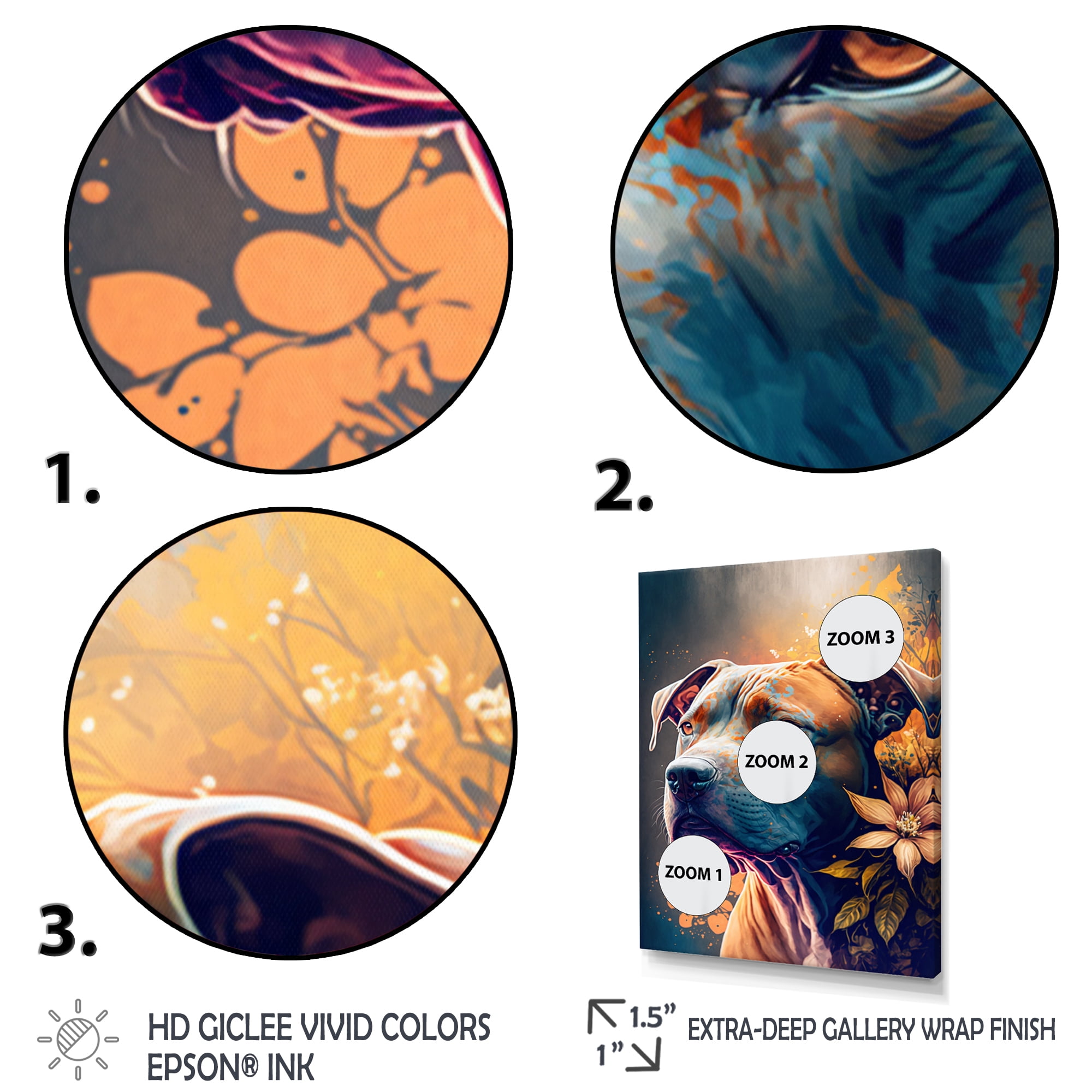 Designart Cute Pitbul Floral Art II Canvas Wall Art
