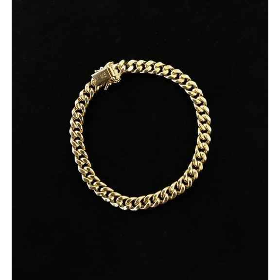 14k Yellow Gold 6.7mm Miami Cuban Chain Bracelet Box Clasp Lock Real 14K Yellow Gold, Men and Women,14k Gold Bracelet, 14k gold miami cuban (Bracelet length:7;)