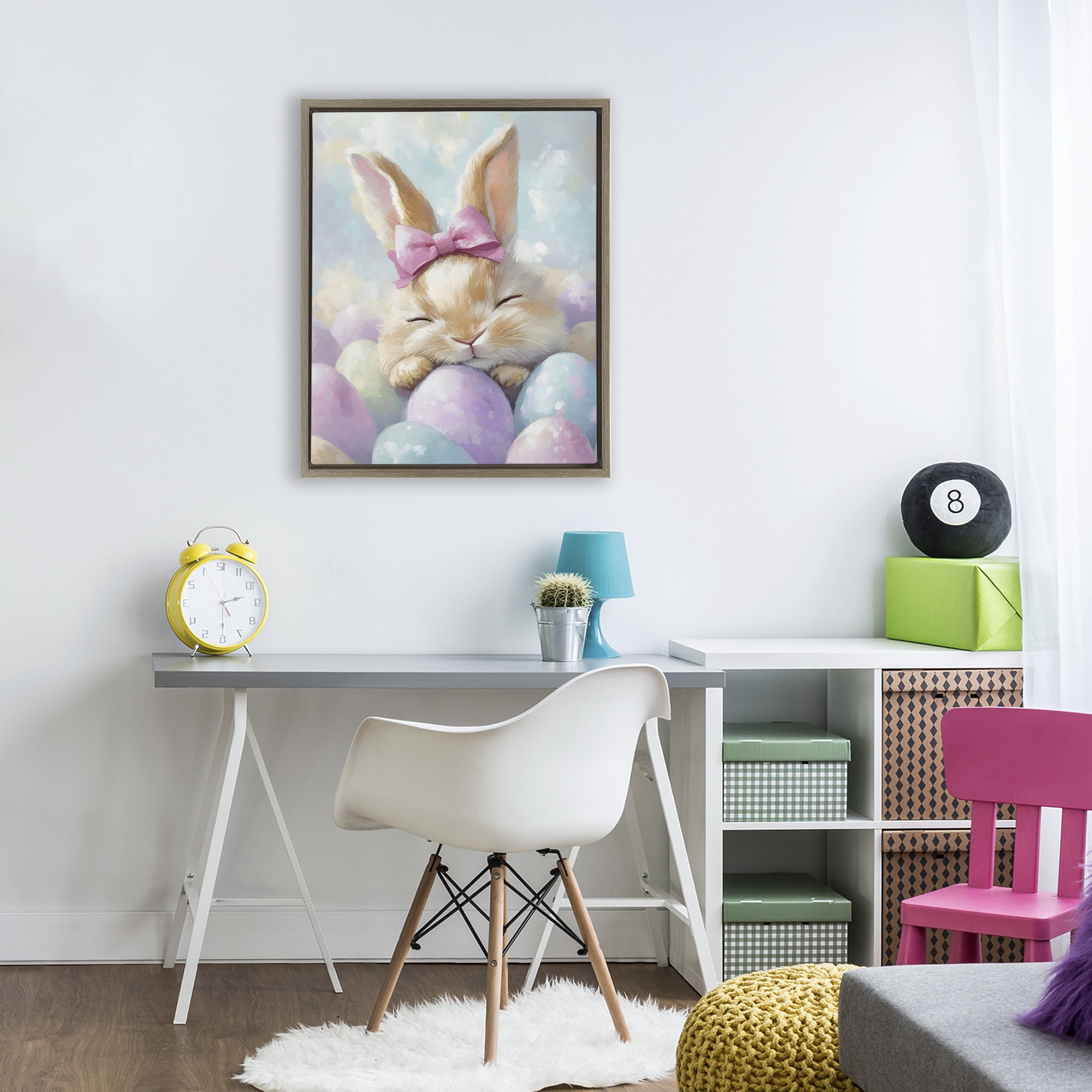 Stupell Industries Sleeping Easter Bunny with Eggs Brown Framed Floater Canvas Wall Art, design by The Prints Vibe
