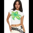 thumbnail image 1 of Camiseta de Corta para con Estampado Floral Y2K para Mujer, Top Corto Ajustado con Cuello Redondo. S, 1 of 9