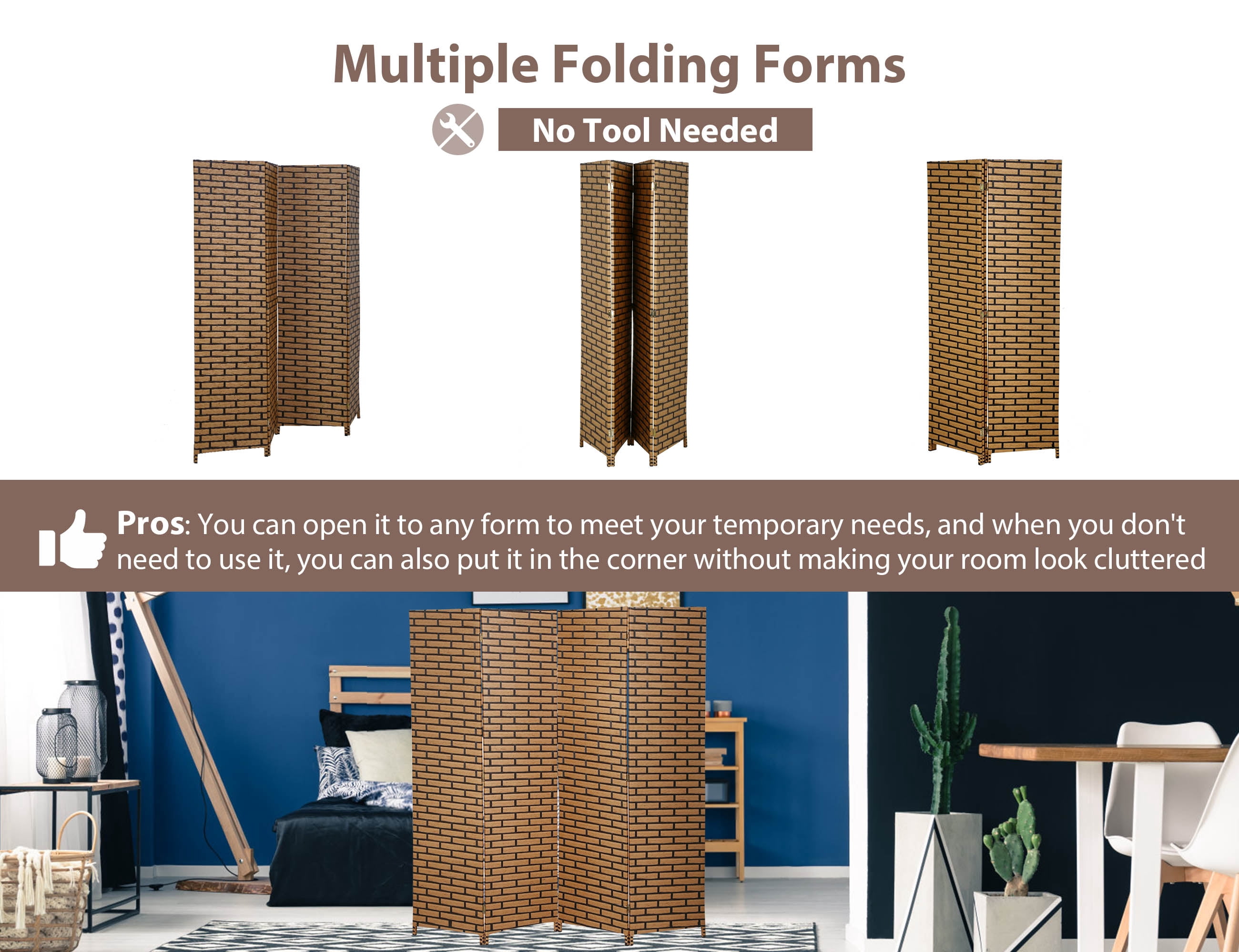 YRLLENSDAN Partition Room Dividers with 4 Panels, Wood Folding Privacy Screen for Room Portable Room Divider Screen Freestanding Decorative Privacy Dressing Screen for Bedroom, Living Room, Office