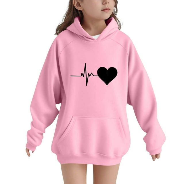 YUNAFFT Sweat à Capuche Garçons & Filles Manches Longues Cœur Imprimé Automne Hiver Manches Raglan Poche Kangourou Sportif Décontracté