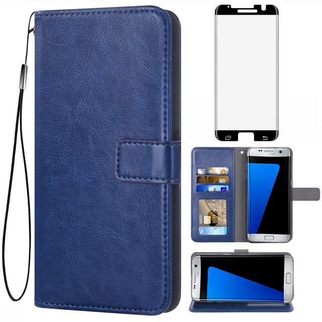 Mobile Phone Cover for Samsung S7 Edge Plus, Cover Premium Pu Leather Tpu Flip Cover Magnetic Closure Card Compartment Stand Function Wallet with Lanyard Protective Cover