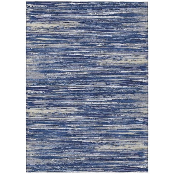 HomeRoots 593289 5 x 8 ft. Navy Blue & Ivory Striped Washable Indoor & Outdoor Rectangle Area Rug