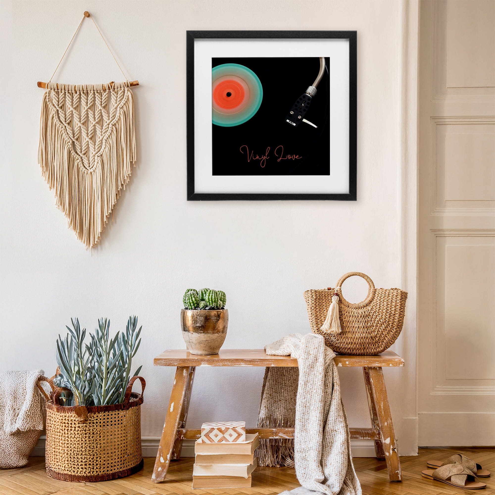 Stupell Industries Spinning Record Vinyl Love Black Framed Print Under Glass, design by Tom Quartermaine