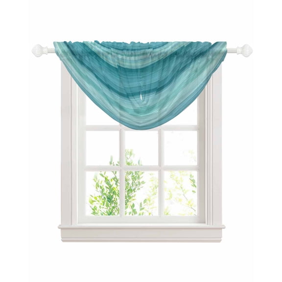 Waterfall Valances for Windows, Teal Turquoise Aqua Ombre Kitchen Sheer Valance Curtains, Contemporary Abstract Lines Rod Pocket Elegant Swag Valances for Living Room Bedroom, 47.2"x38.5", 1 Panel