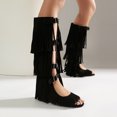 thumbnail image 4 of Womens Fringe Knee High Flat Boots Gladiator Open Toe Tassel Backless Sandals Strap Buckle Party Fashion Dress Shoes Black Size 9, 4 of 6