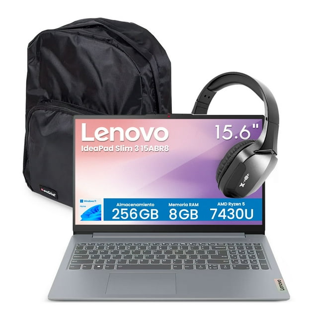 Combo Laptop Lenovo Slim 3 15ABR8 Ryzen 5 8GB 512GB SSD 15.6" FHD Touch + Audífonos Bluetooth y Mochila