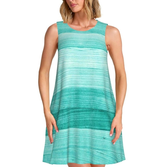 Lsque Robes d'Été Motif Turquoise pour Femmes – T-Shirt Sans Manches Robe de Plage, Parfait pour la Plage et les Journées Décontractées