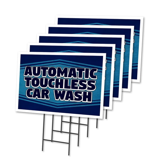 Automatic Touchless Car Wash 5 Pack Of 18" x 24" Yard Sign & Stake | Advertise Your Business | Stake Included Image On Both Sides | Made in The USA