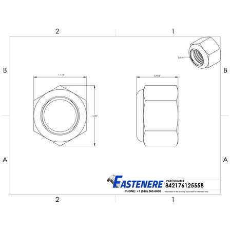 

7/8-9 Nylon Lock Nut Stainless Steel 18-8 Elastic Insert Hex Nuts Qty 100