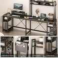 thumbnail image 2 of ChVans L Shaped Gaming Desk with LED Lights & Power Outlet, 95.3" Home Office Desk with Hutch/Storage Shelves/Monitor Stand/Hooks, Black, 2 of 15