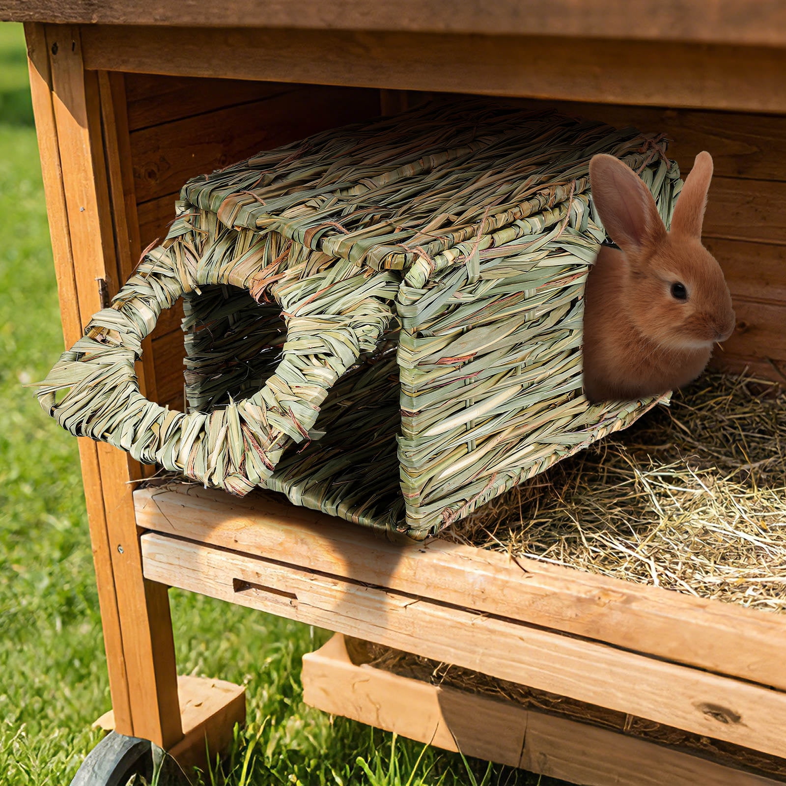 Phenofice Hand Woven Straw Bunny Nest Comfortable Natural Woven Rabbit House Indoor Pet Hideout