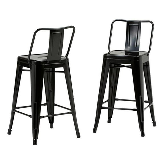 Pemberly Row 24" Contemporary Metal Counter Stool in Black (Set of 2)