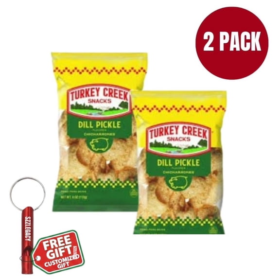 Turkey Creek Dill Pickle Pork Rinds, 4 oz Bags, 2 Pack | Crunchy Fried Pork Skins, Tangy Dill Flavor, Low Carb Snack