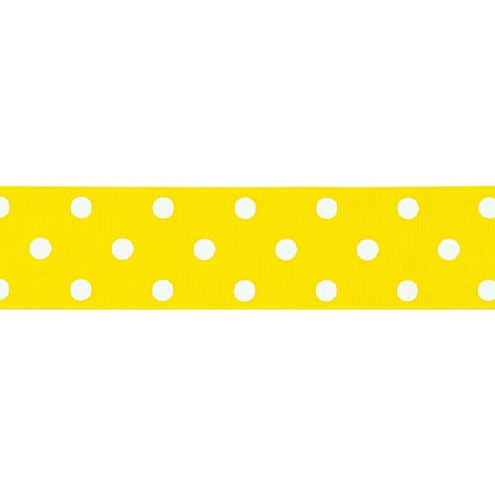 Offray Ribbon, Maize Yellow with White Polka Dot 1 1/2 inch Grosgrain Polyester Ribbon, 9 feet