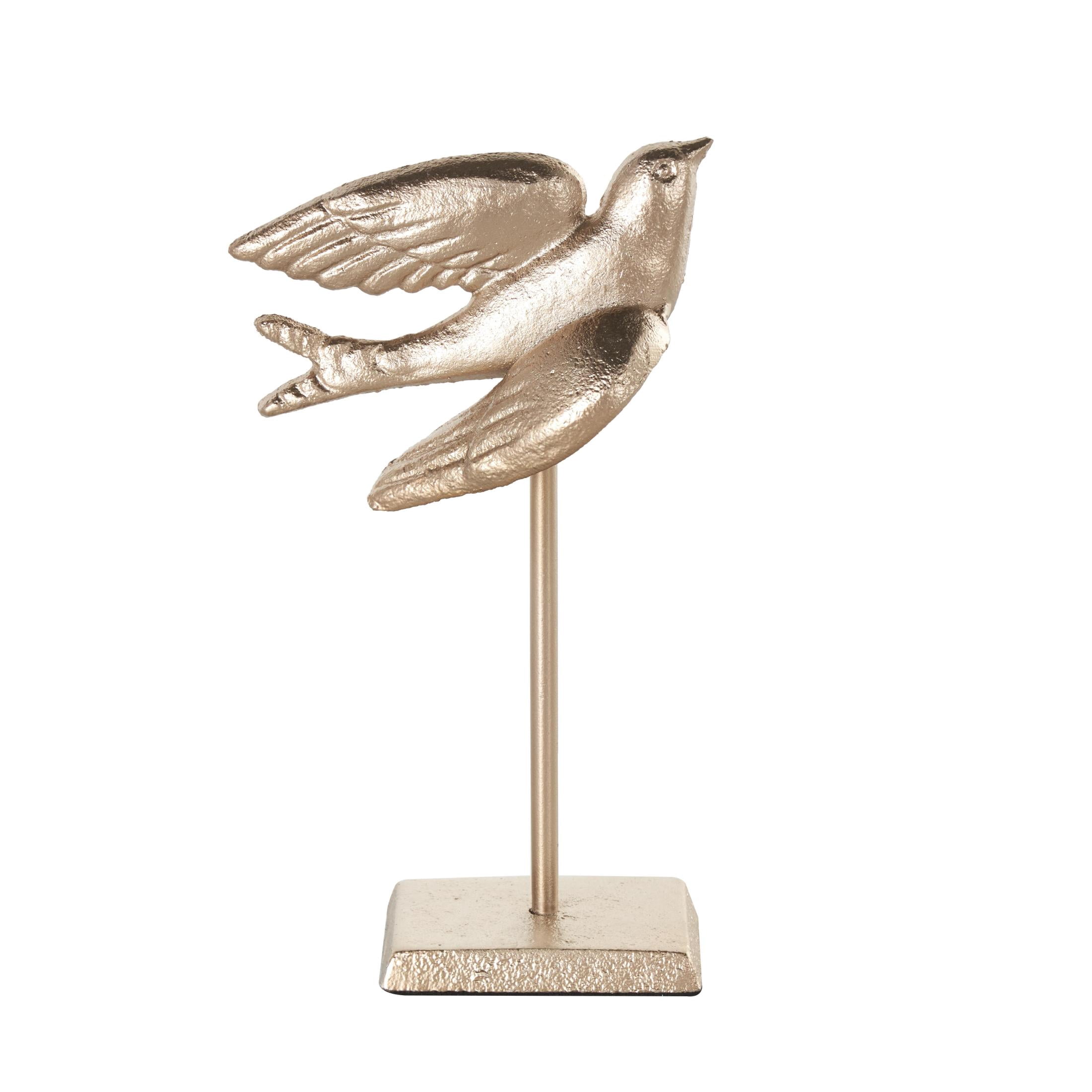 9", 7"H Gold Metal Metallic Bird Sculpture with Stand, by DecMode (2 Count)