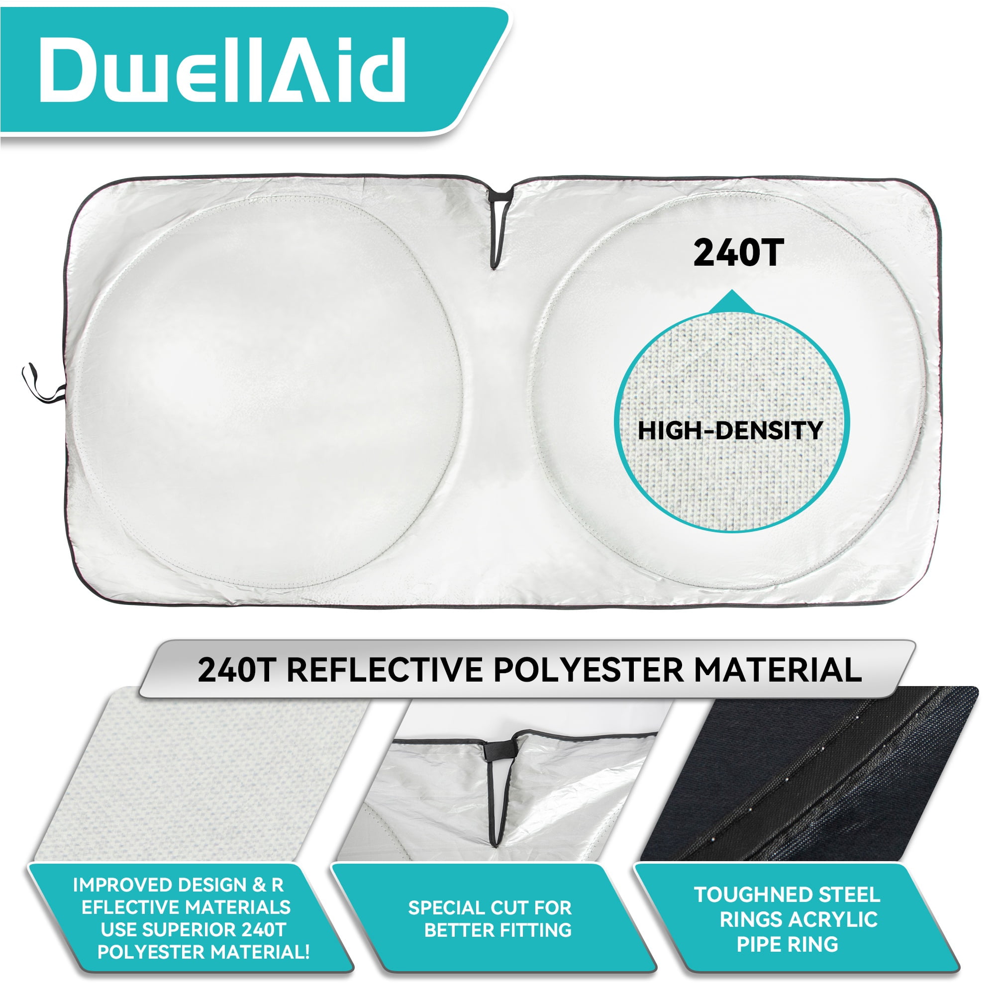 Ray Star Windshield Sun Shade 62''x32''Reflective 240T Thickest Polyester Car Sun Visor with Mirror Cut-Out for Car Sun Visor Protector Blocks 99% UV Rays to Keep Your Vehicle