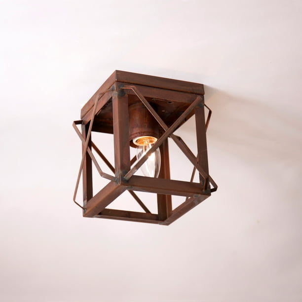 Irvin's Country Tinware Single Ceiling Light with Folded Bars in Rustic
