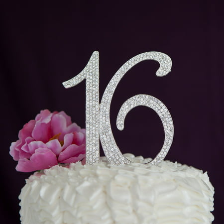 Sweet 16 Cake Topper 16th Birthday Party Supplies Decoration Ideas (Silver)