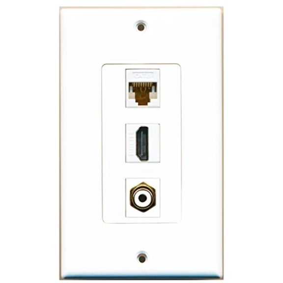 RiteAV - 1 Port HDMI 1 RCA White 1 Cat6 Ethernet White Wall Plate Decorative