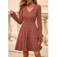 thumbnail image 3 of PRETTYGARDEN Womens Sweater Dress Fall Long Sleeve V Neck A Line Fit and Flare Ribbed Knit Short Dresses Winter Outfits, 3 of 7