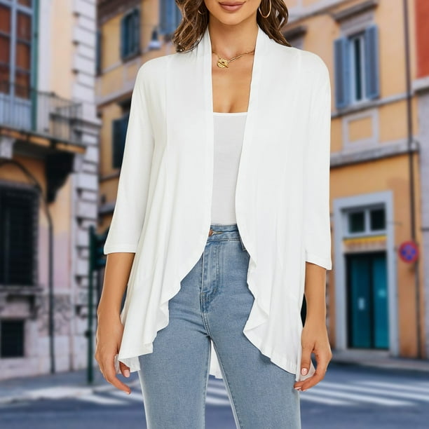 Cárdigan Ligero Cárdigan ligero para mujer Estilo informal Cárdigan drapeado suave para mujer Traje diario Ygjytge M Blanco para Mujer