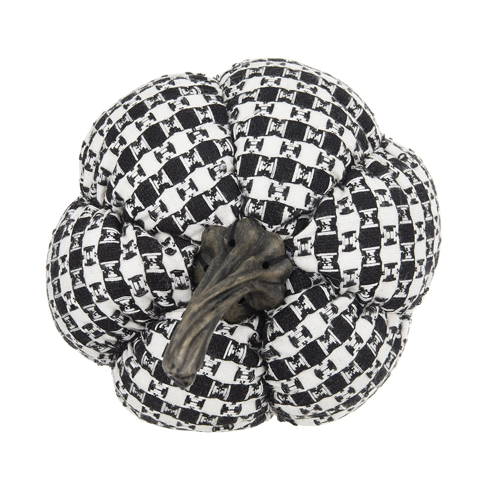 Fabric Black-White Plaid Pumpkin Decor Set of 2 7x7x6.7 Inch Farmhouse Style for Living Room Dining Room
