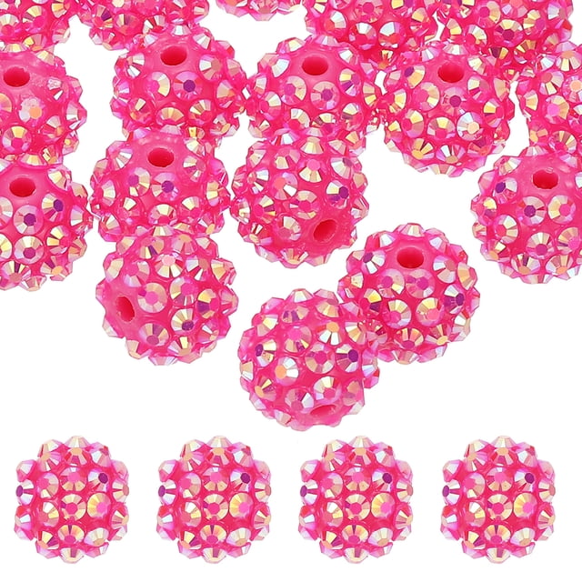 Uxcell 14mm Resin Rhinestone Clay Beads for Jewelry Making, 20 Pack, Pink