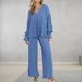 thumbnail image 1 of Pantalones Blusa de mujer Top Pantalones largos Estilo elegante Traje de vacaciones de pierna ancha (Azul L) Kuymtek Azul T L para Mujer, 1 of 7