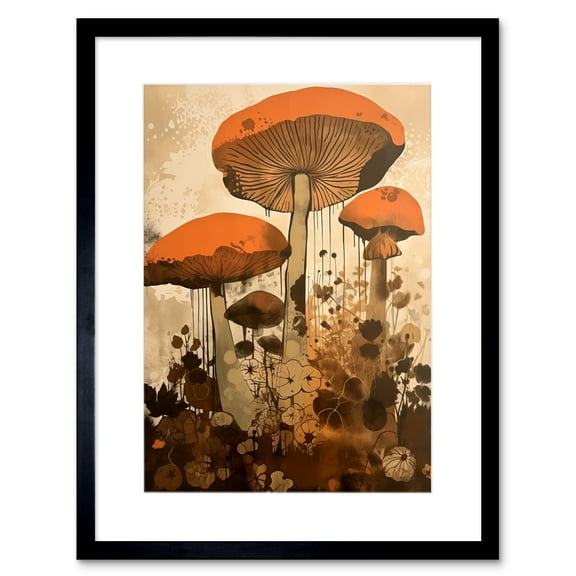 Red Mushroom Fungi Earthy Pastel Colour Cottagecore Rustic Kitchen Decor Artwork Framed Wall Art Print 9X7 Inch