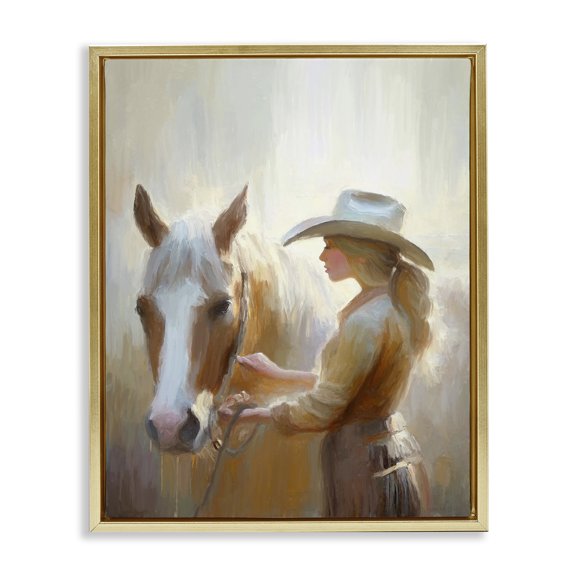 Stupell Industries Eclectic Sunlit Cowgirl & Horse Gold Floating Frame Canvas Art, 17 x 21, by Ramona Murdock