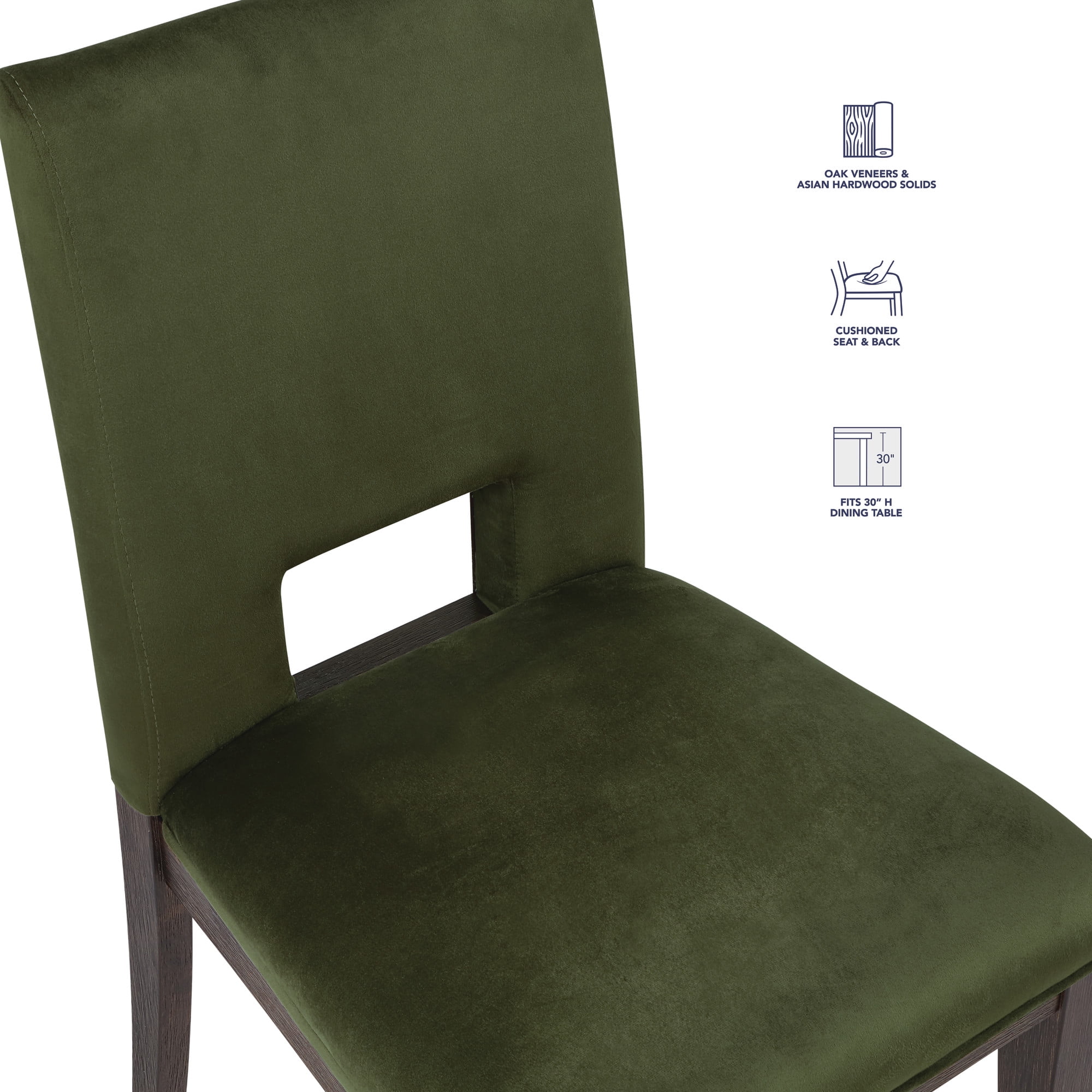 Steve Silver Evan Contemporary Velvet Upholstered Dining Chair, Set of 2, Green