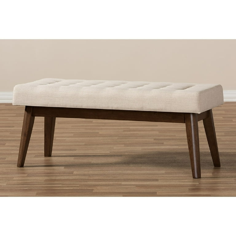 Baxton Studio Elia Mid-Century Modern Walnut Wood Light Beige Fabric Button-Tufted Bench Baxton Studio Elia Mid-Century Modern Walnut Wood Light Beige Fabric Button-Tufted Bench