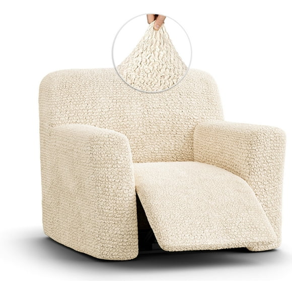 PAULATO BY GA.I.CO. Recliner Slipcover - Recliner Chair Cover - Soft Polyester Fabric Slipcover - 1-Piece Form Fit Stretch Furniture Protector - Microfibra - Cream (Recliner Cover)