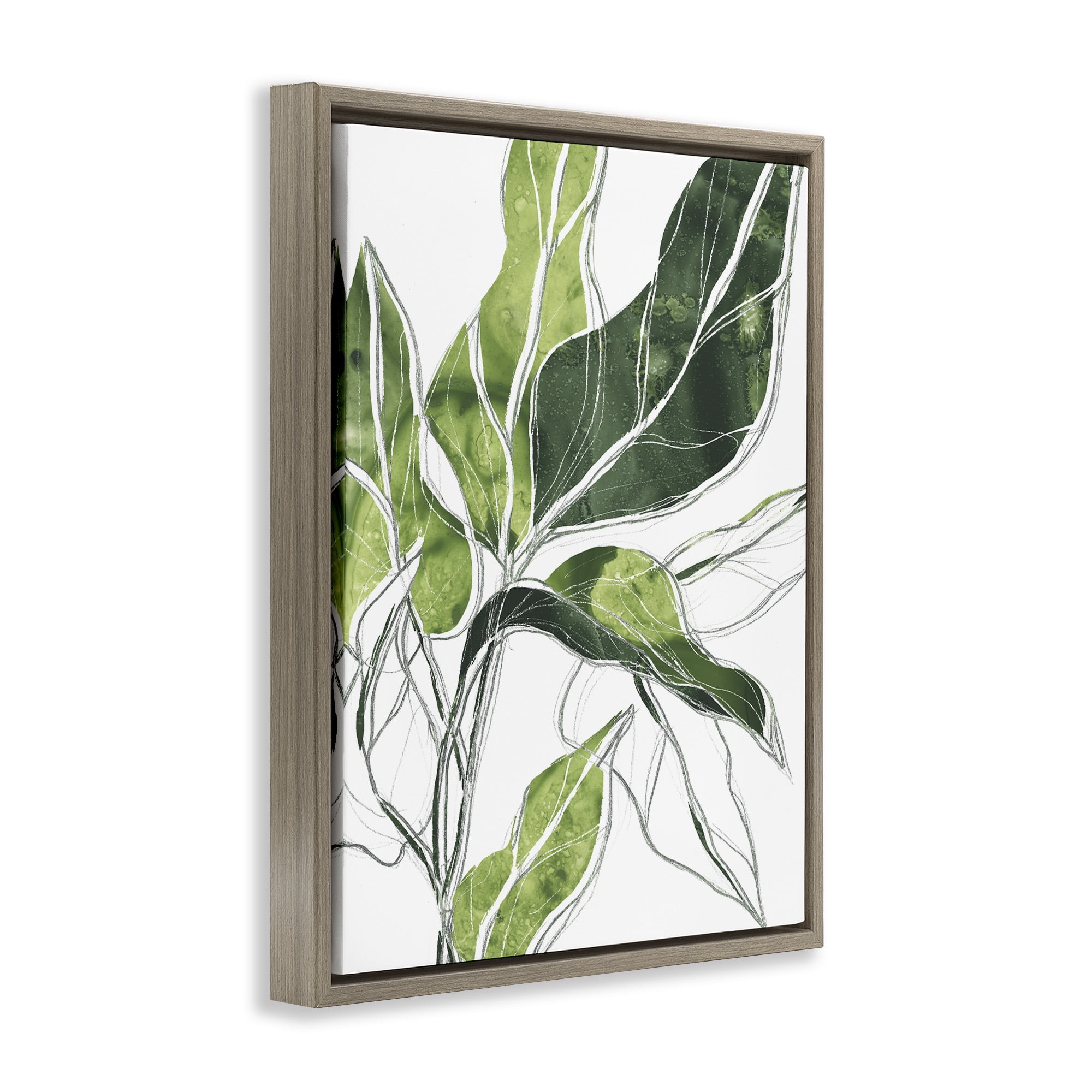 Stupell Industries Expressive Palm Leaf Linework Botanical & Floral Painting Brown Floater Framed Canvas Art Print Wall Art, 17 x 21