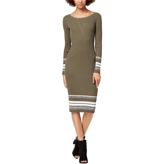 bar III Robe Chandail Midi en Tricot Côtelé pour Femmes, Vert, Grand