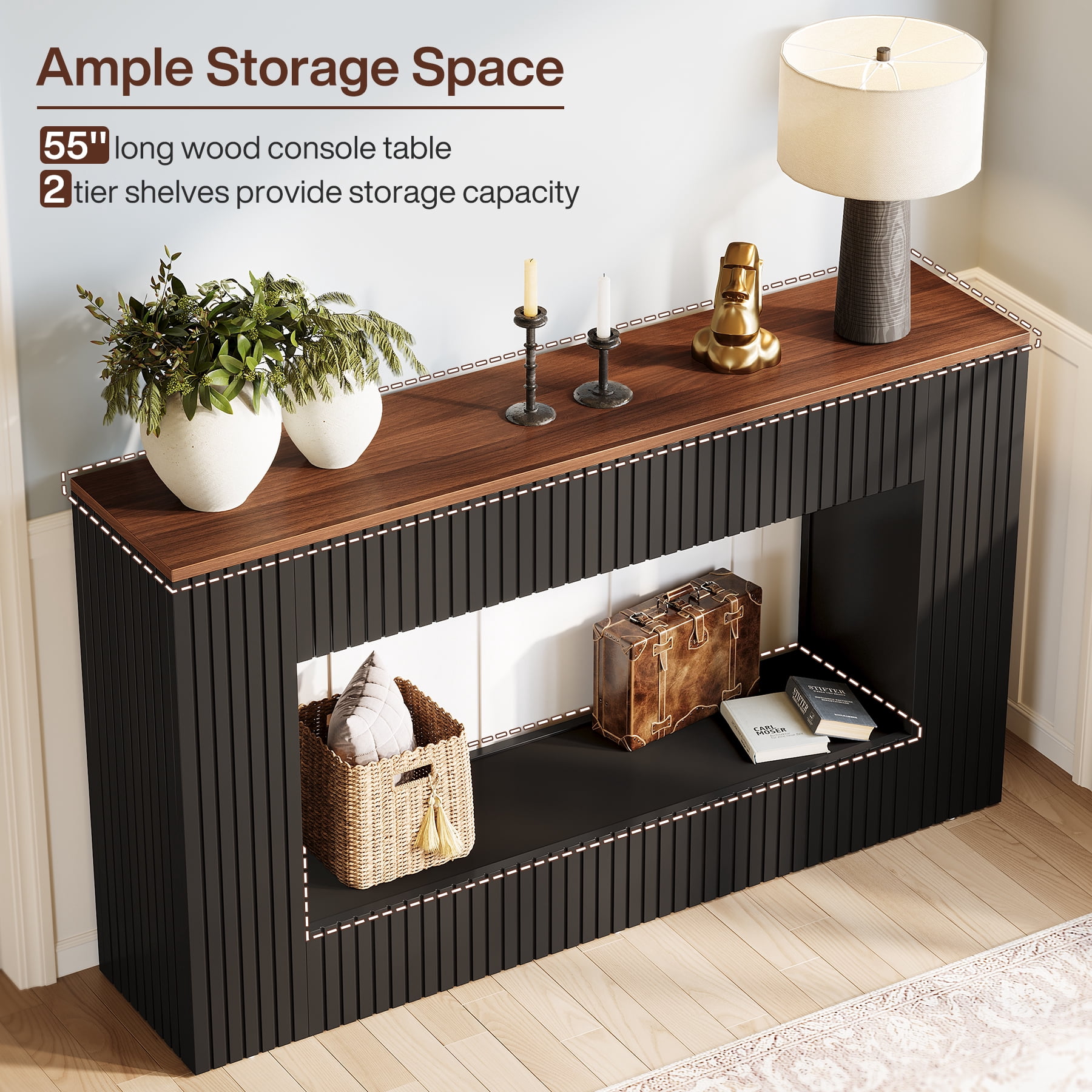 Tribesigns Modern Console Table, 55-Inch Wood Entryway Table with Storage, Narrow Long Sofa Table Behind Couch Table for Living Room, Foyer, Hallway, Black