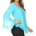 thumbnail image 3 of Sakkas Aura Womens Casual Ruffle Flare Crop Top Blouse Long Sleeves w/Embroidery - Turquoise - 1X/2X, 3 of 5