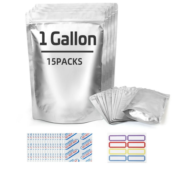 Mylar Bags, 15Pcs 1 Gallon Resealable Ziplock Bags, 8.6 Mil with 15