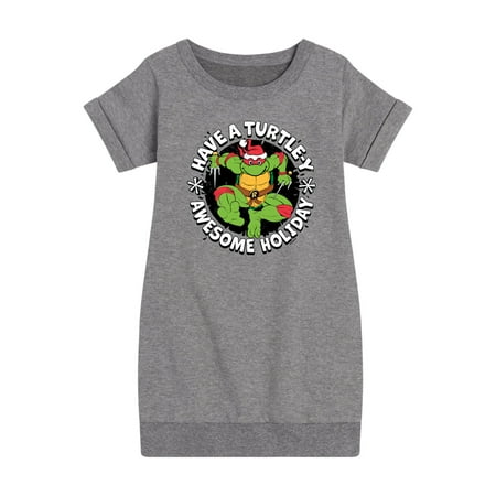 

Teenage Muntant Ninja Turtle - Have A Turtley Awesome Holiday - Toddler And Youth Girls Fleece Dress