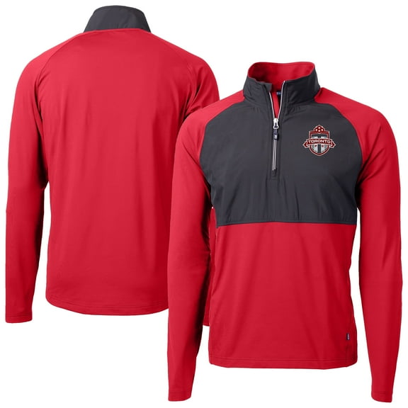 Men's-Cutter & Buck  Red Toronto FC Adapt Eco Knit Hybrid Recycled Quarter-Zip Pullover Top