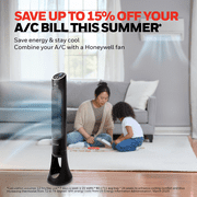 Honeywell 40 Black Quiet Set Oscillating Tower Fan, 30ft Air Circulation Power, 8 Speed, Auto off Timer, HYF290B