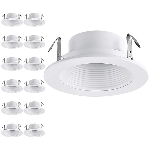 TORCHSTAR 12-Pack 4 Inch Classic White Recessed Light Trim, Metal Can Light Trim, Step Baffle with Ring, Fit Halo/Juno Remodel Recessed Housing, 4 Inch Light Trim for PA