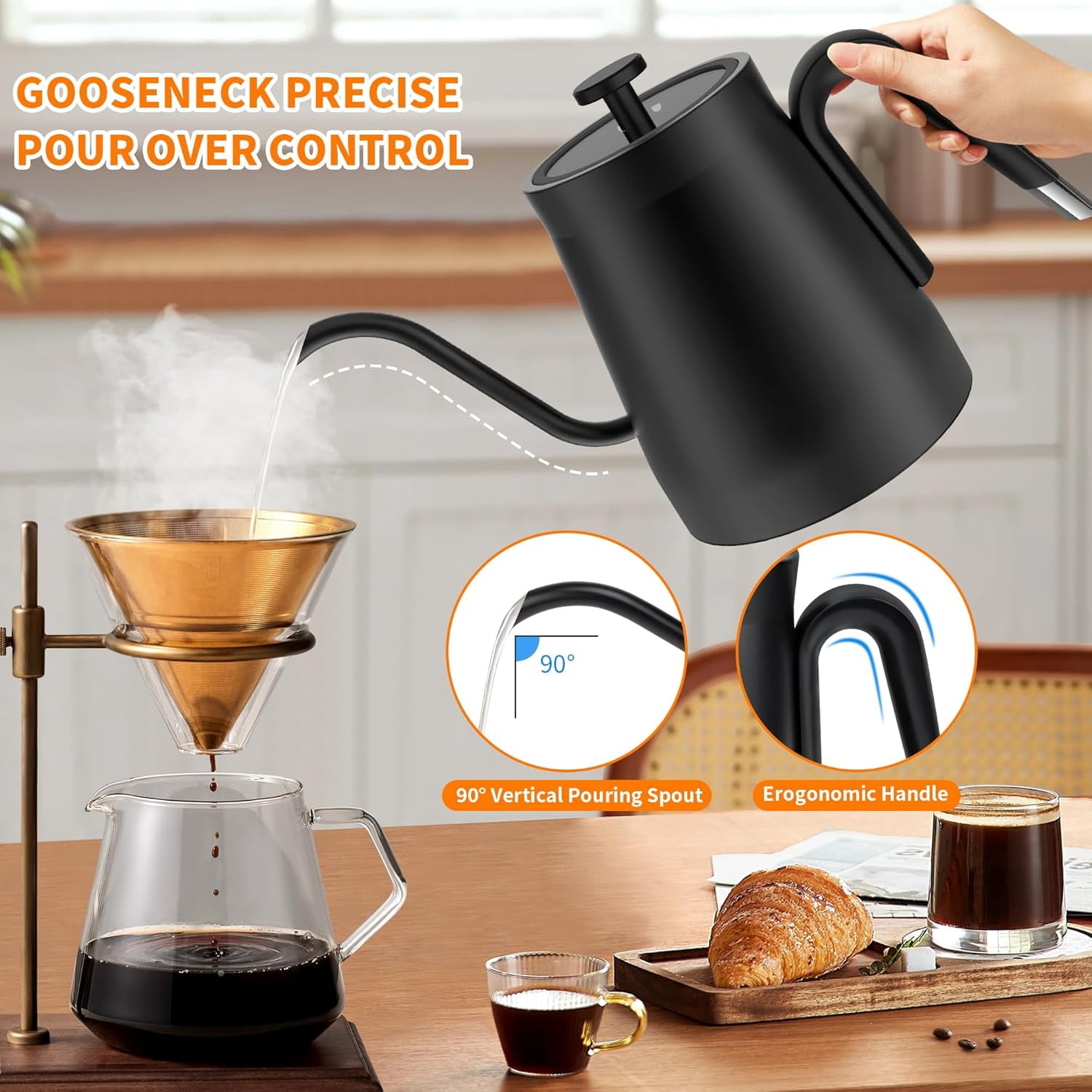 Electric Gooseneck Kettle with Digital Temperature Control, ±1℉ Precision Adjustable Pour Over Kettle for Coffee Tea Brewing, Hot Water Boiler