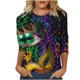 thumbnail image 2 of Xuyuer Carnival Style Print T-Shirt - Women's Fashion Loose Round Neck 3/4 Sleeve Top for Daily Wear, Festival Themed Outfits, Playful Seasonal Style & Streetwear Statement Piece, 2 of 5