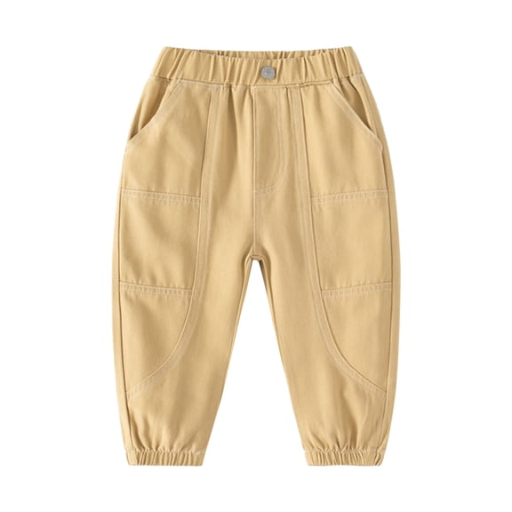 PINQI Toddler Loose Trousers Children Boys Pull On Soild Sports Jogger Workout Cargo Casual Joggers with Pockets Trousers Fashion Pants(A-Khaki,12-18 Months)