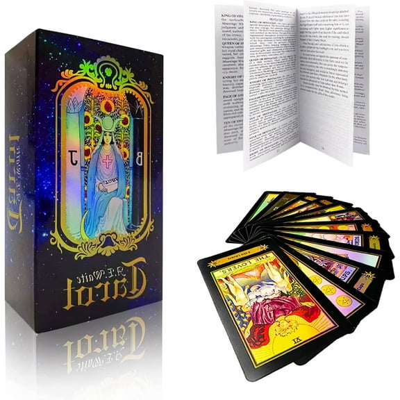 Qenwkxz Tarot Cards with Guidebook Holographic Tarot Cards Deck, Paper